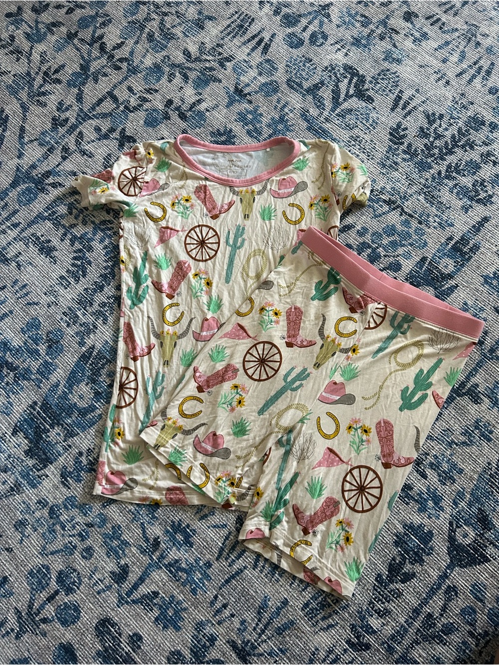 Little Sleepies Ready to Rodeo Pajama Set Girls 9/10 Western Cowboy Boots Cactus